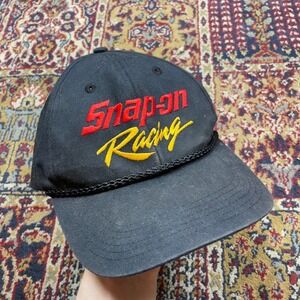 VTG 80s 90s Snap-on Racing Black Baseball Cap Snapback Logo Embroidered